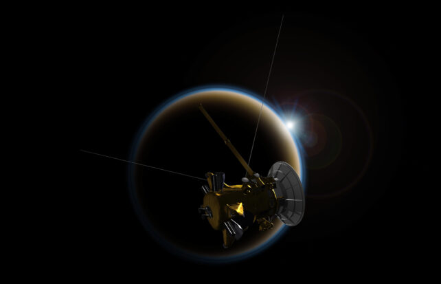 Meninis Cassini zondo prie Titano vaizdas