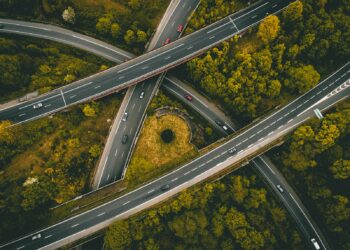 aerial photography of interlocking freeways with travelling cars