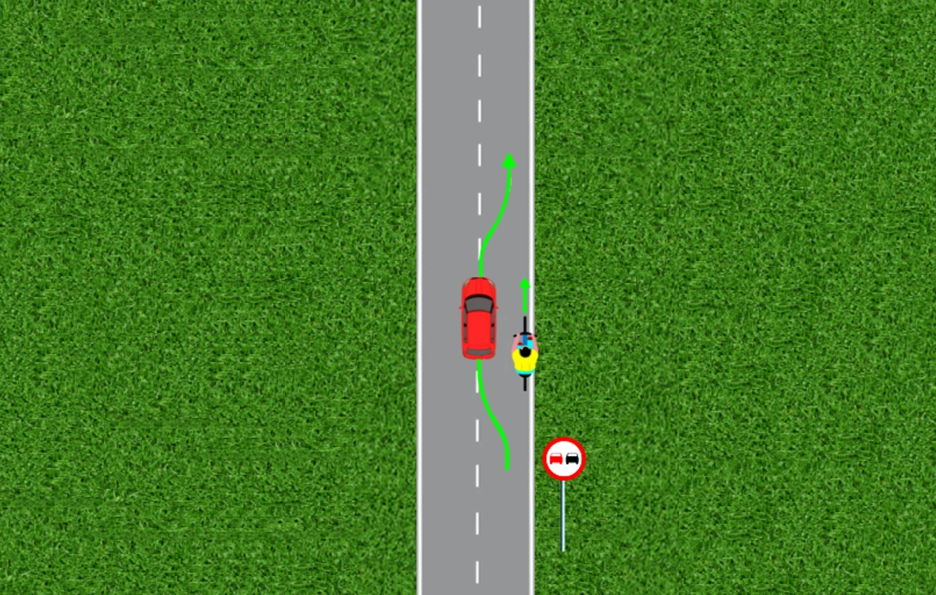 Kelias su ištisine linija ir ženklu