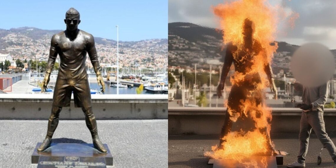 Šokas Madeiroje: įžūlus vandalas padega legendinio Cristiano Ronaldo skulptūrą Funchale