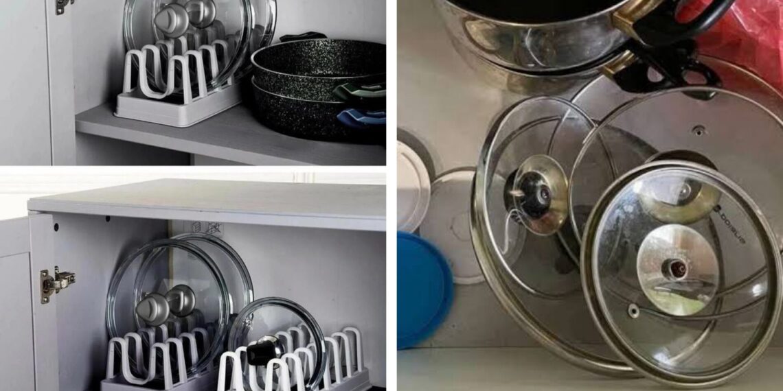 Virtuvės chaosas baigėsi: pigi priemonė padeda tvarkingai laikyti puodų dangčius